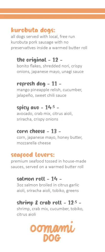 Oomami Dog Menu