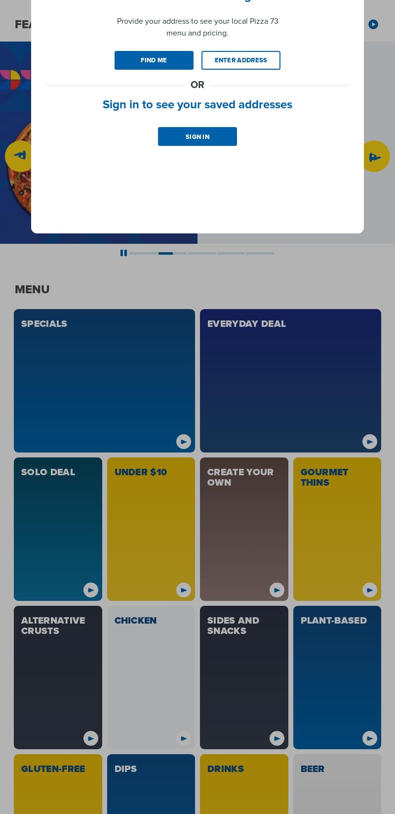 Pizza 73 Menu