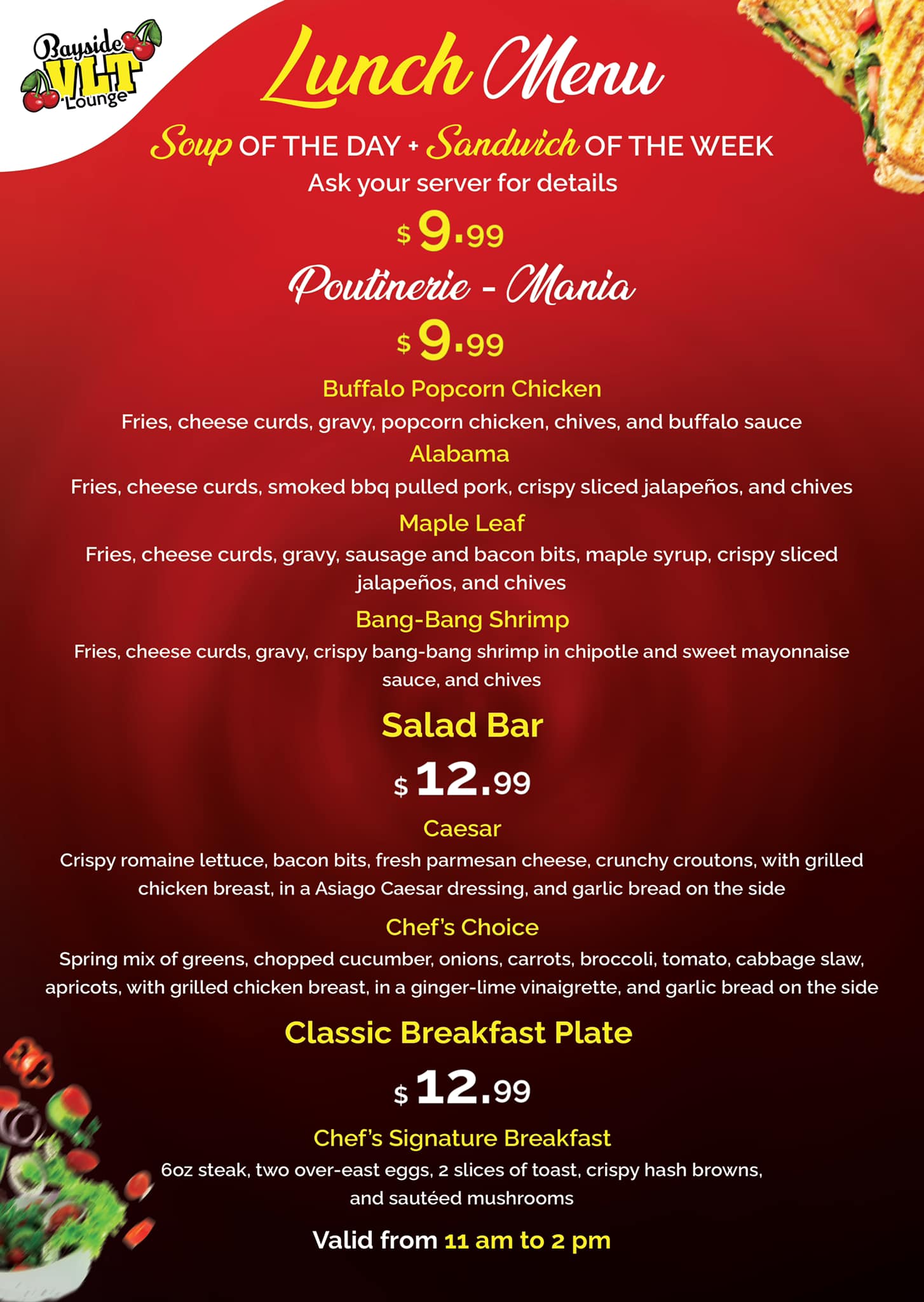 Bayside VLT Lounge Menu