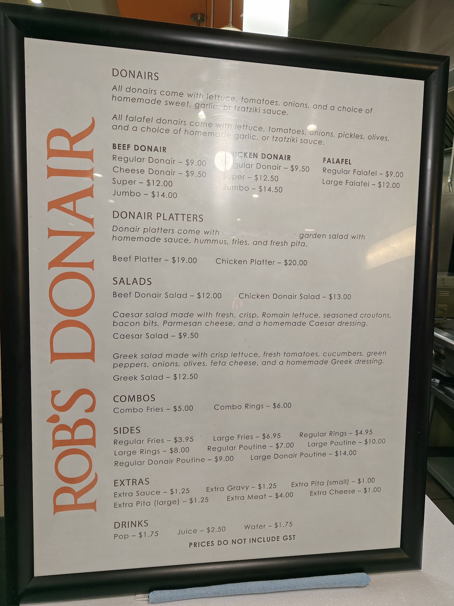 Robs Donair Menu