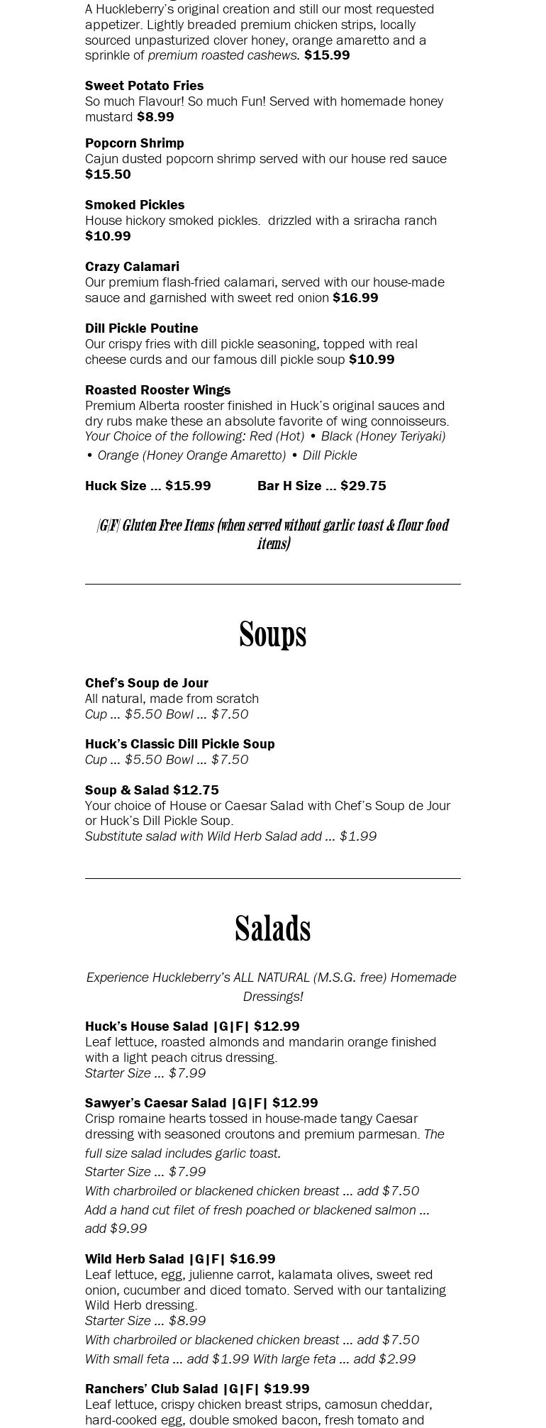 Sawyers smokehouse & trading post Menu