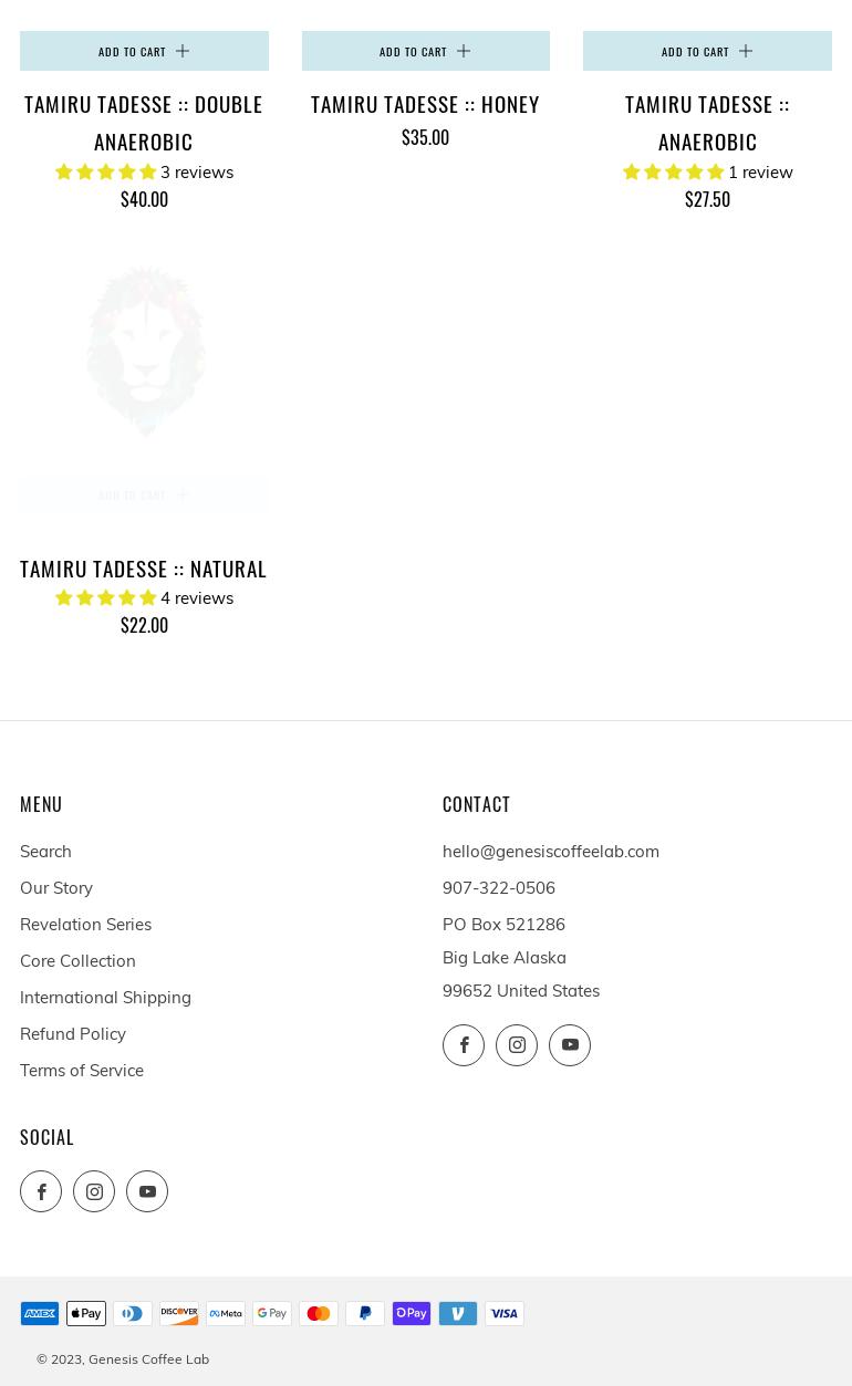 Genesis Coffee Lab Menu