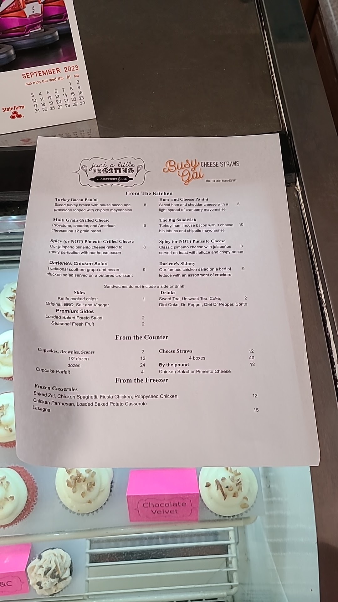 Just A Little Frosting Menu