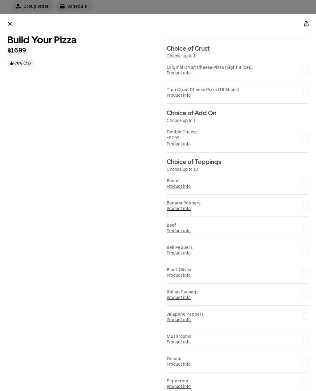 HUNTS BROTHERS PIZZA Menu