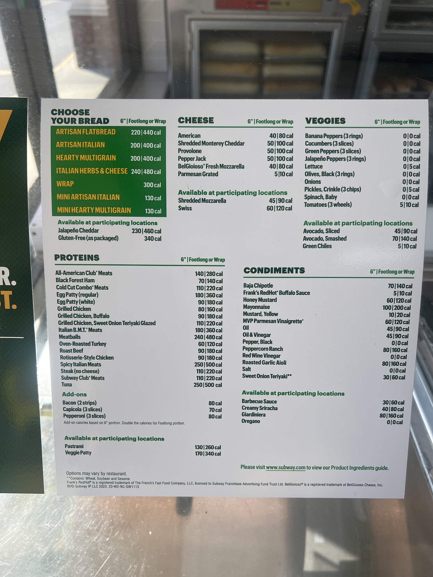 Subway Menu