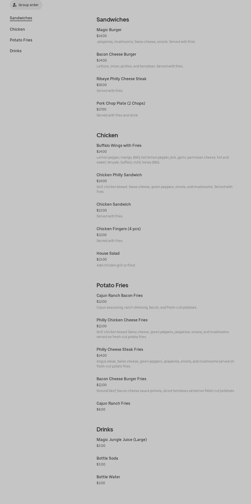 Tha Tea Bar and Grill Menu