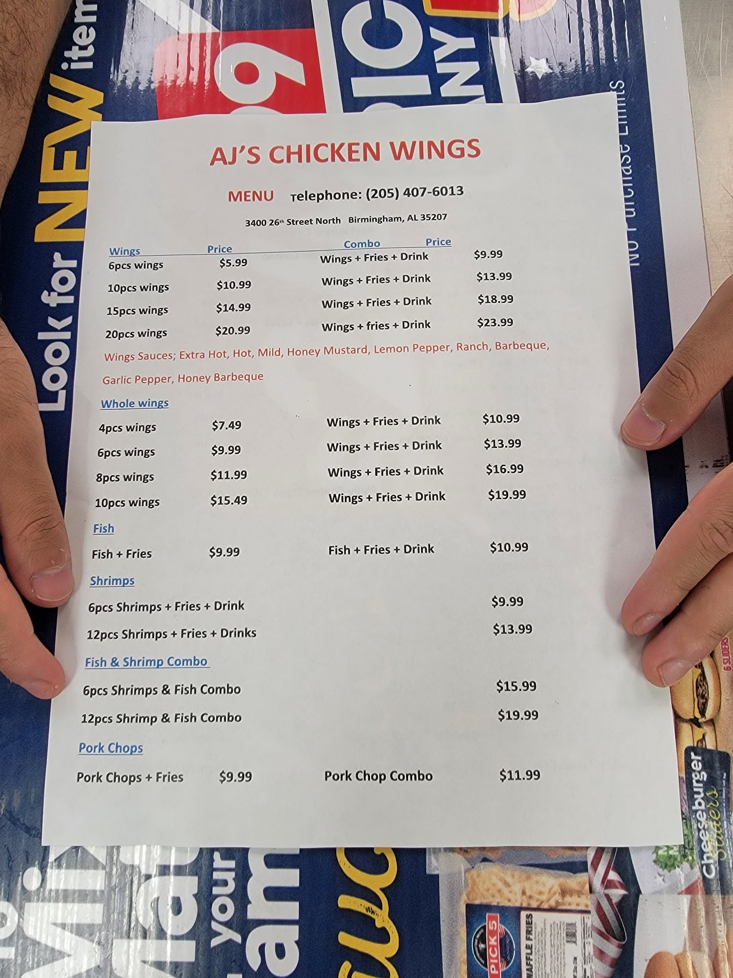 Aj's wings Menu