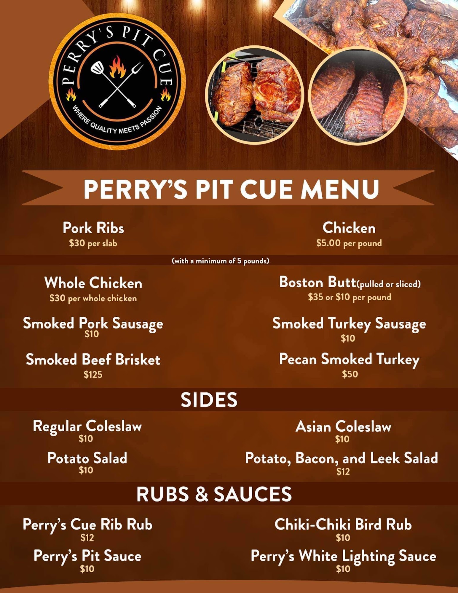 Perry’s Pit Cue Craft BBQ Menu