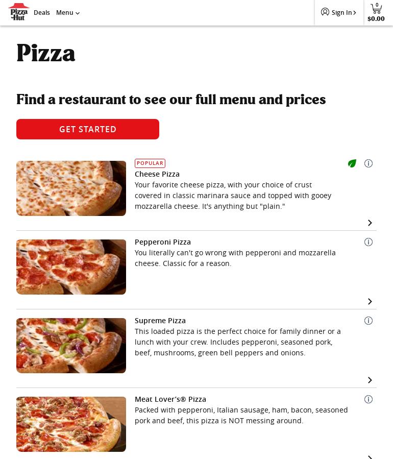 Pizza Hut Menu