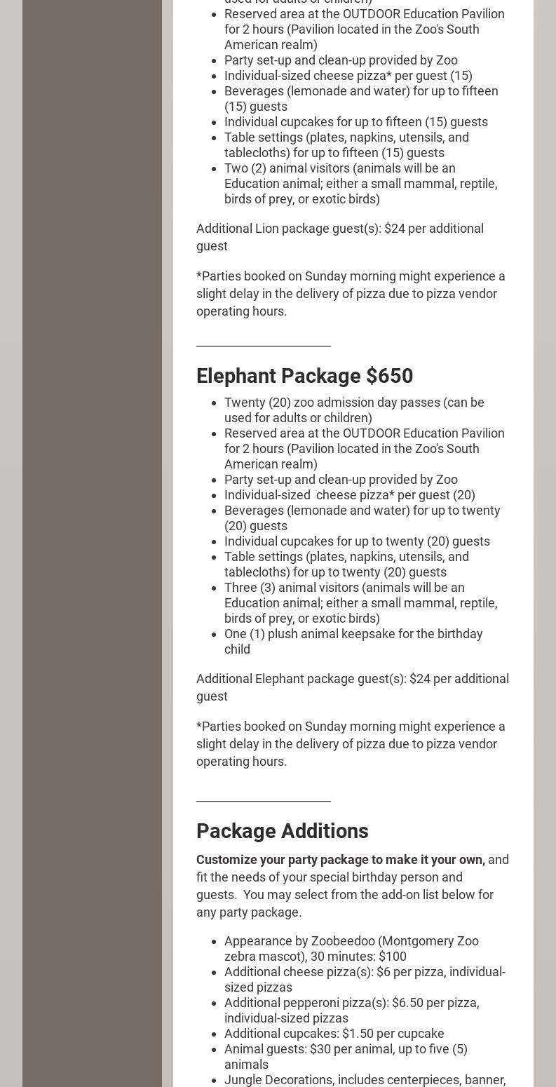 Mann Wildlife Learning Museum Menu