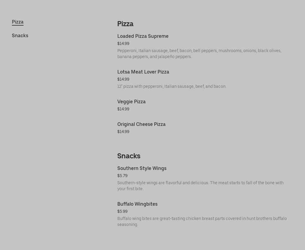 Hunt Brothers Pizza Menu