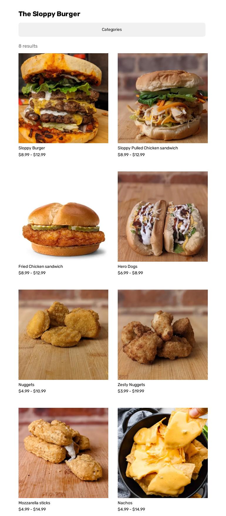The Sloppy Burger - Take out and Delivery Only Menu