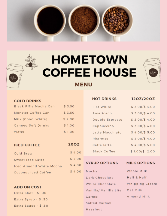 Hometown Coffee House Menu
