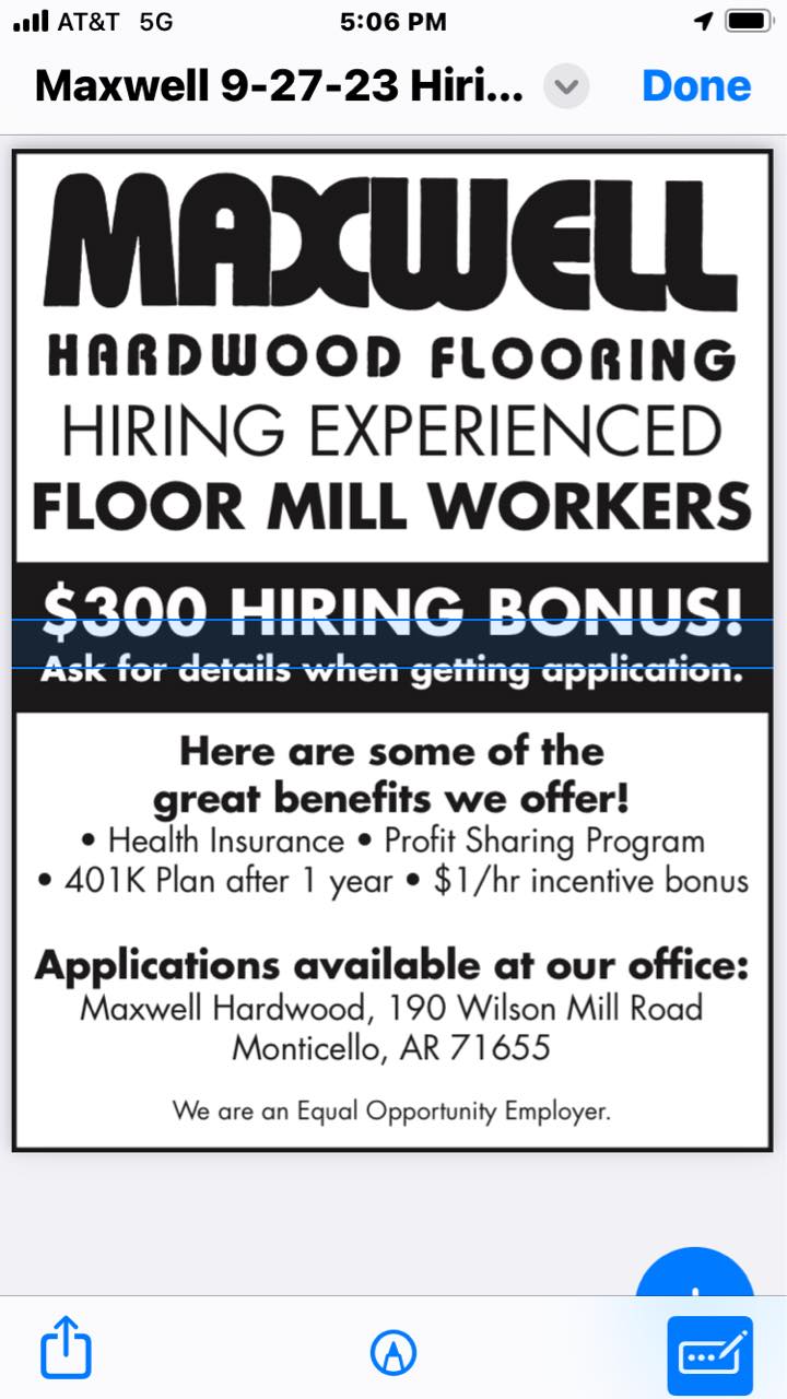 Maxwell Hardwood Flooring 190 Wilson Mill Rd, Monticello Arkansas 71655