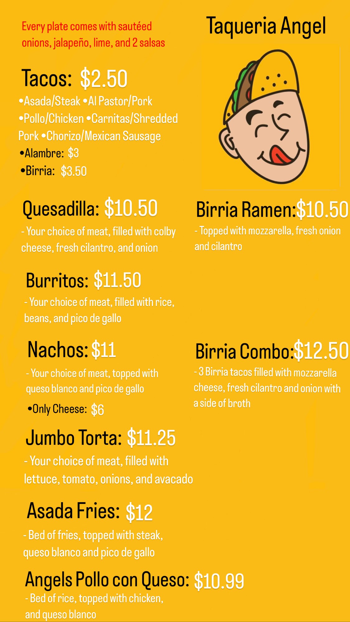 Taqueria Angel Menu