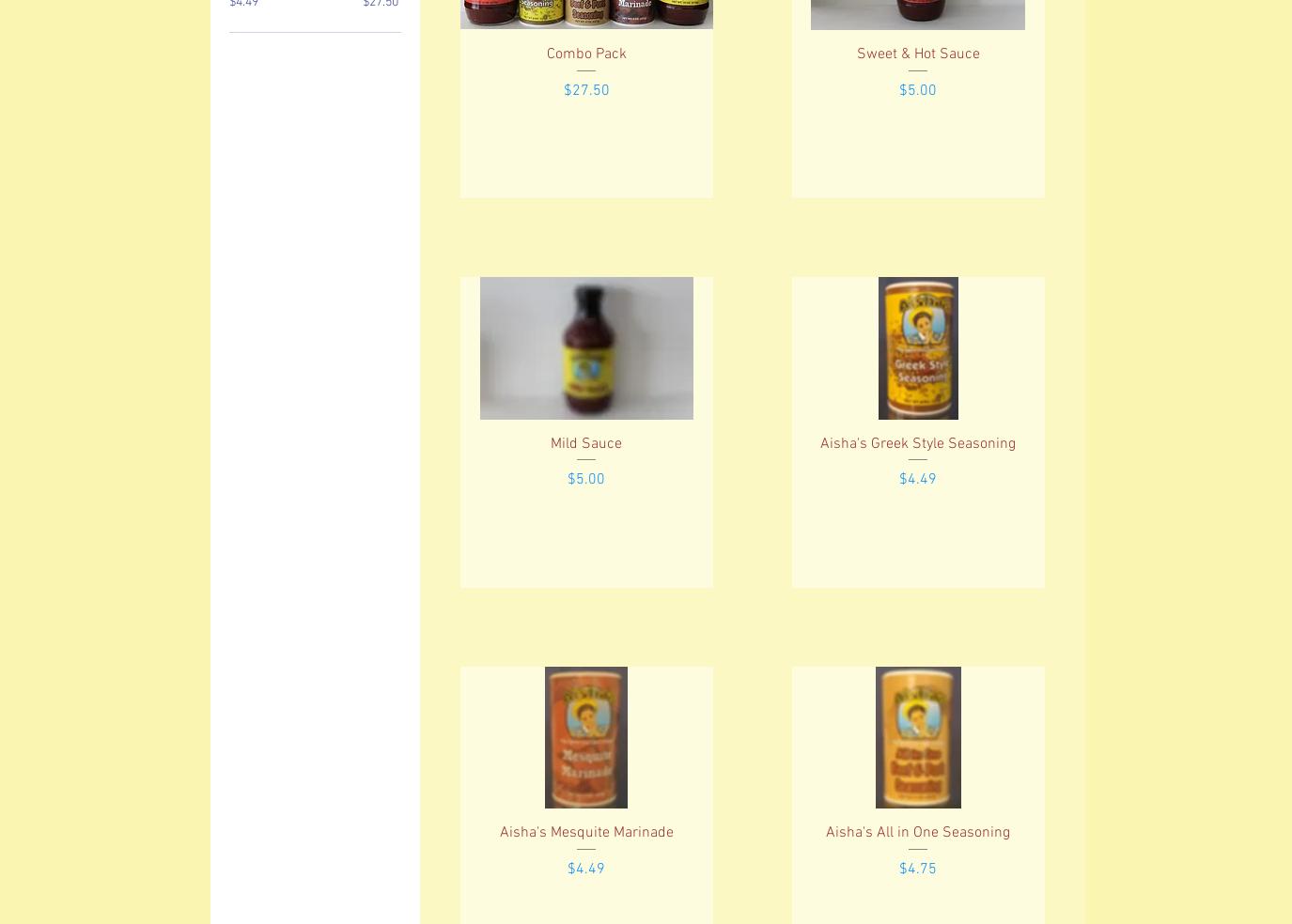 Aisha's Fish & Chicken Menu