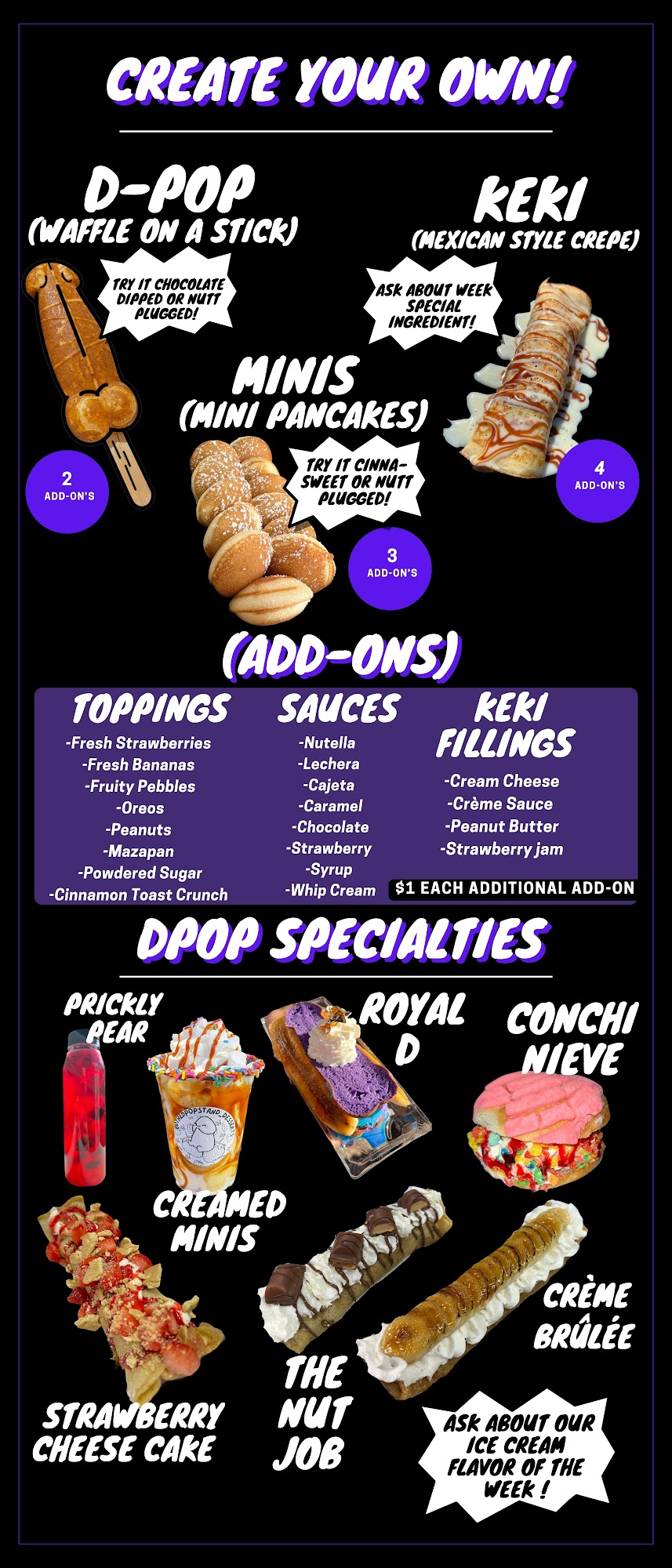 The D-pop Stand & Desserts LLC Menu