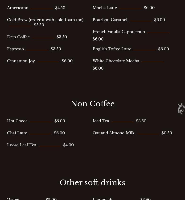 The Elk Brew Mobile Trailer Menu