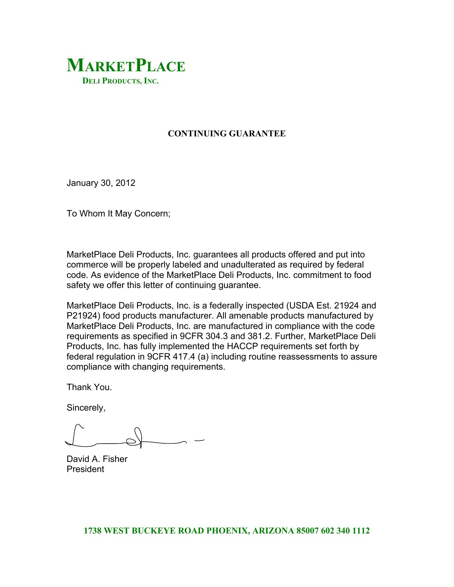 Market Place Deli Products Menu