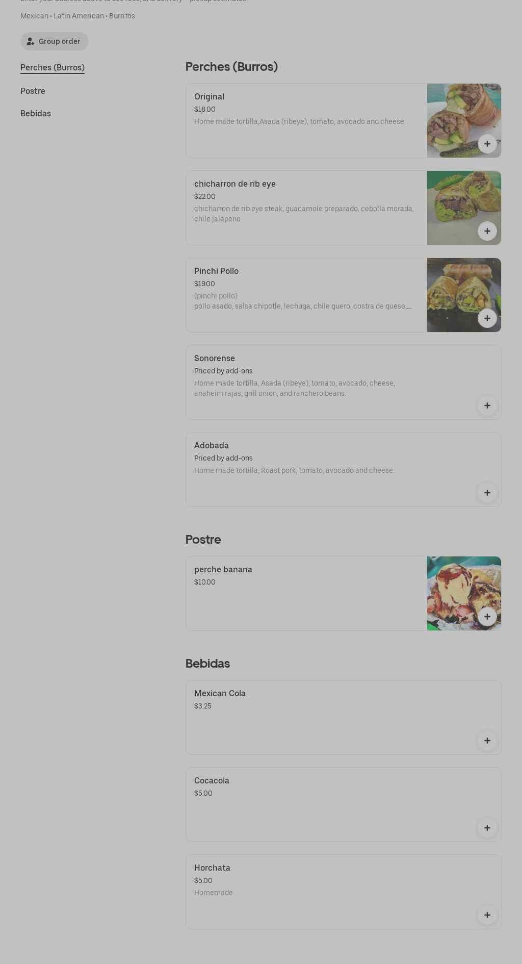 Los Pinchis Burros Percherones Menu