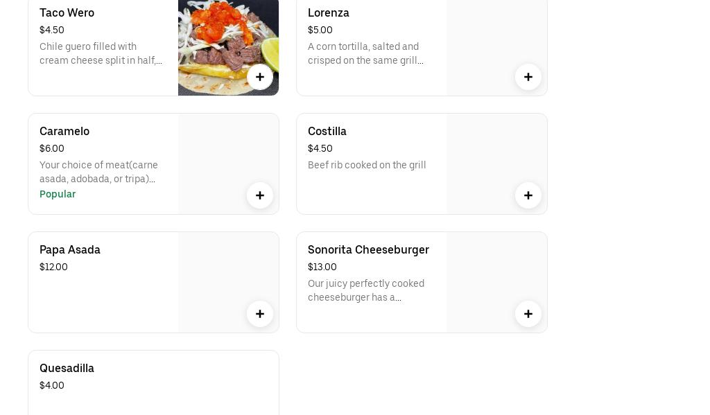 Sonorita Asadero Menu