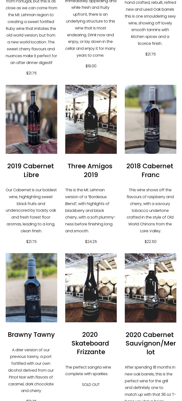 Mt Lehman Winery Menu