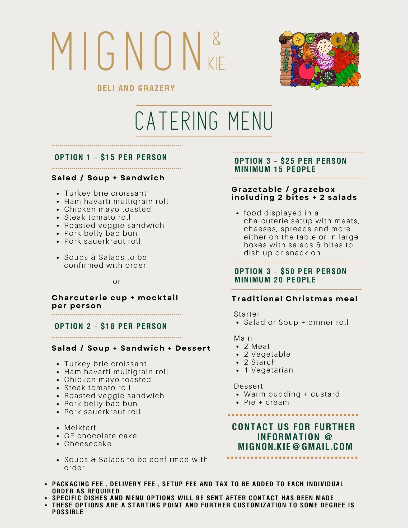 Mignon & kie Deli and Grazery Menu