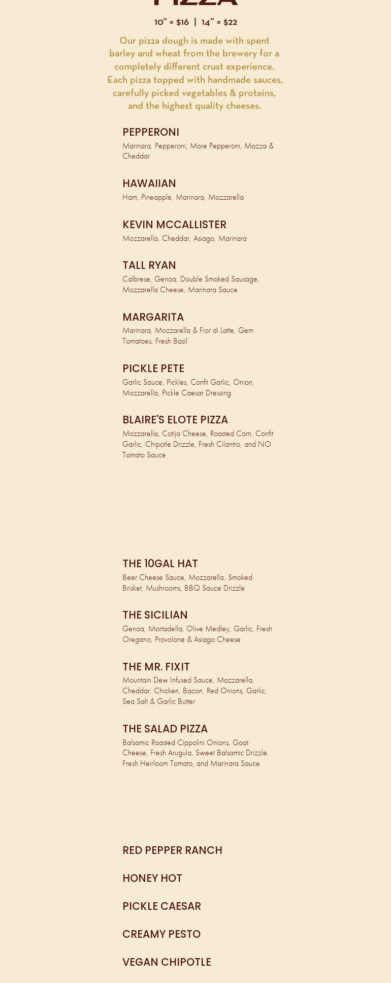 Encore Brewing Company Menu