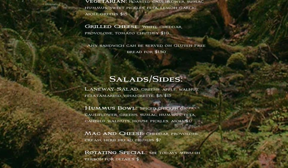 Laneway Coffee and Kitchen Menu