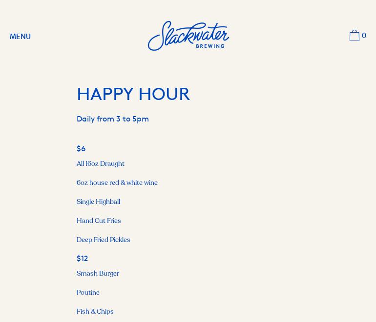 Slackwater Brewing Menu