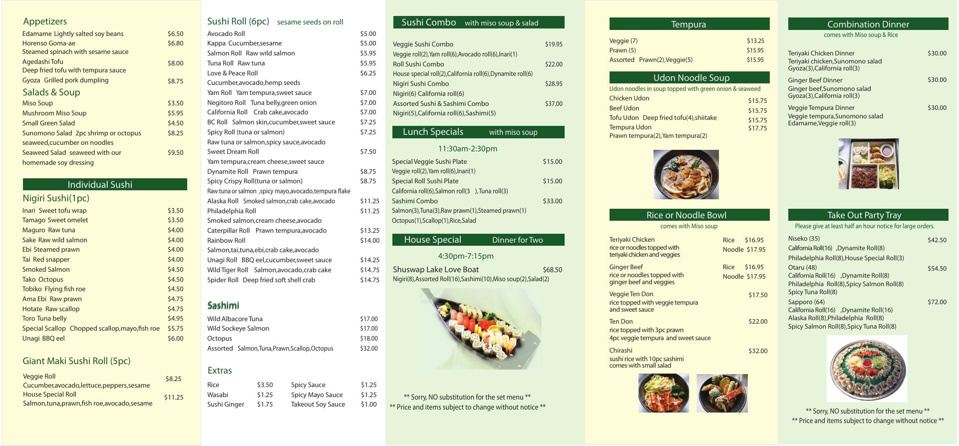 Sushi Kotan Japanese Restaurant Menu