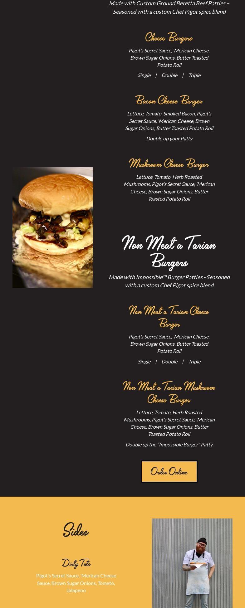 Pigot's Burger Club Menu