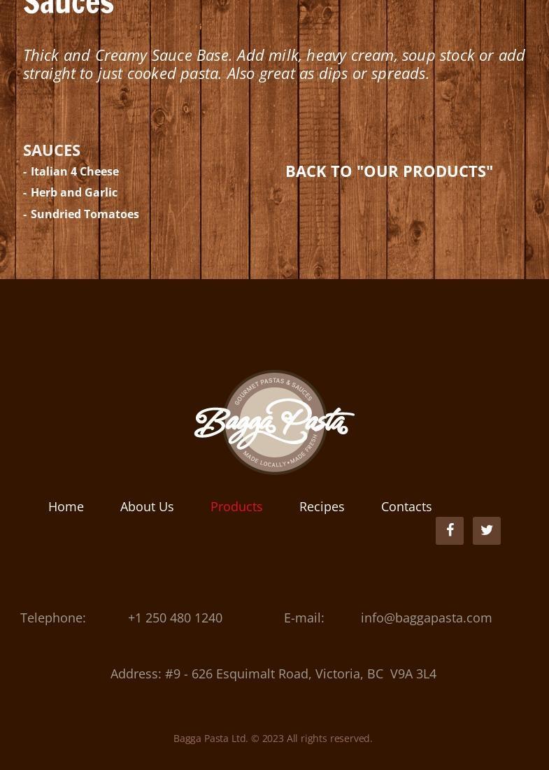 Bagga Pasta Ltd Menu