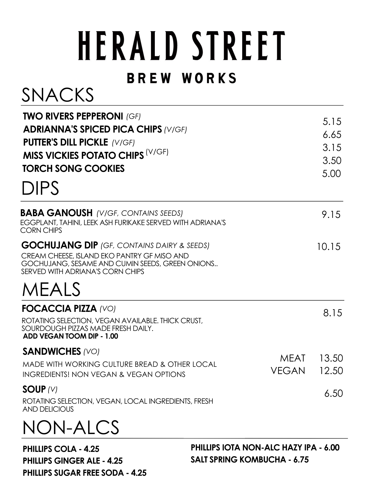 Herald Street Brew Works Menu