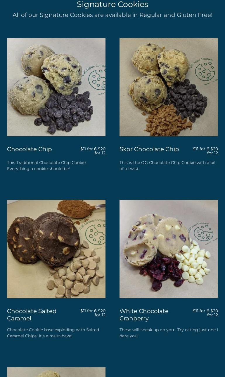Cold Cookie Company Menu