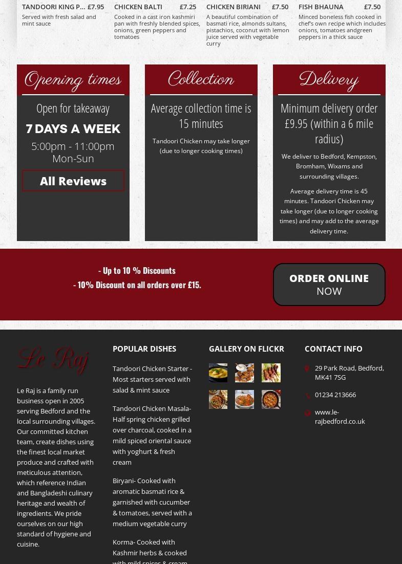 LE RAJ - Indian Takeaway in Bedford Menu