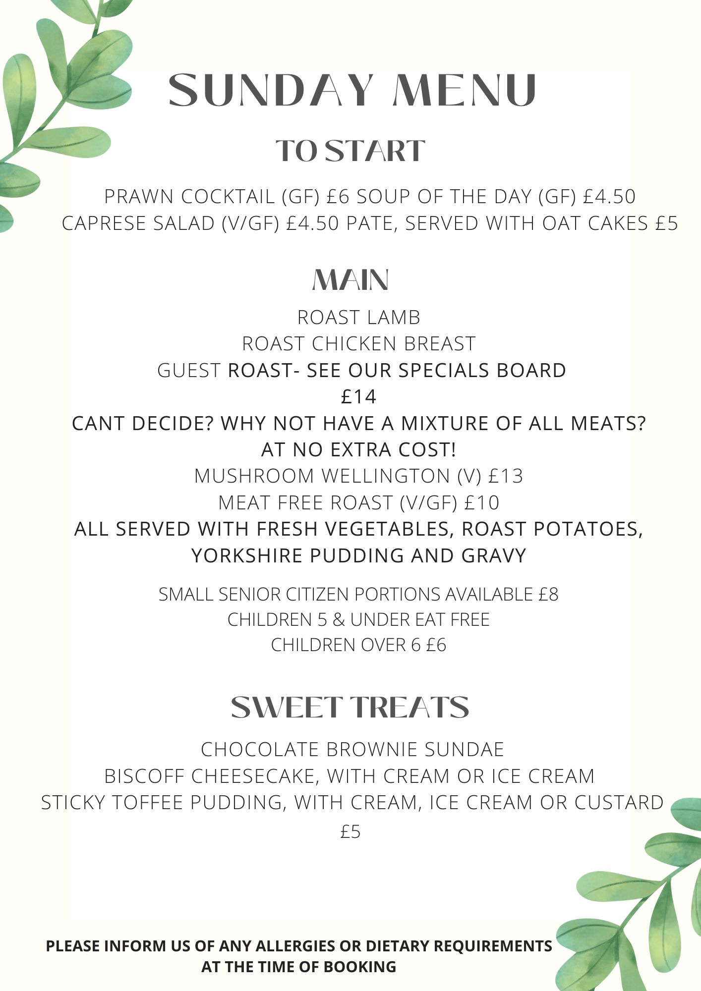 Thornton Arms Menu