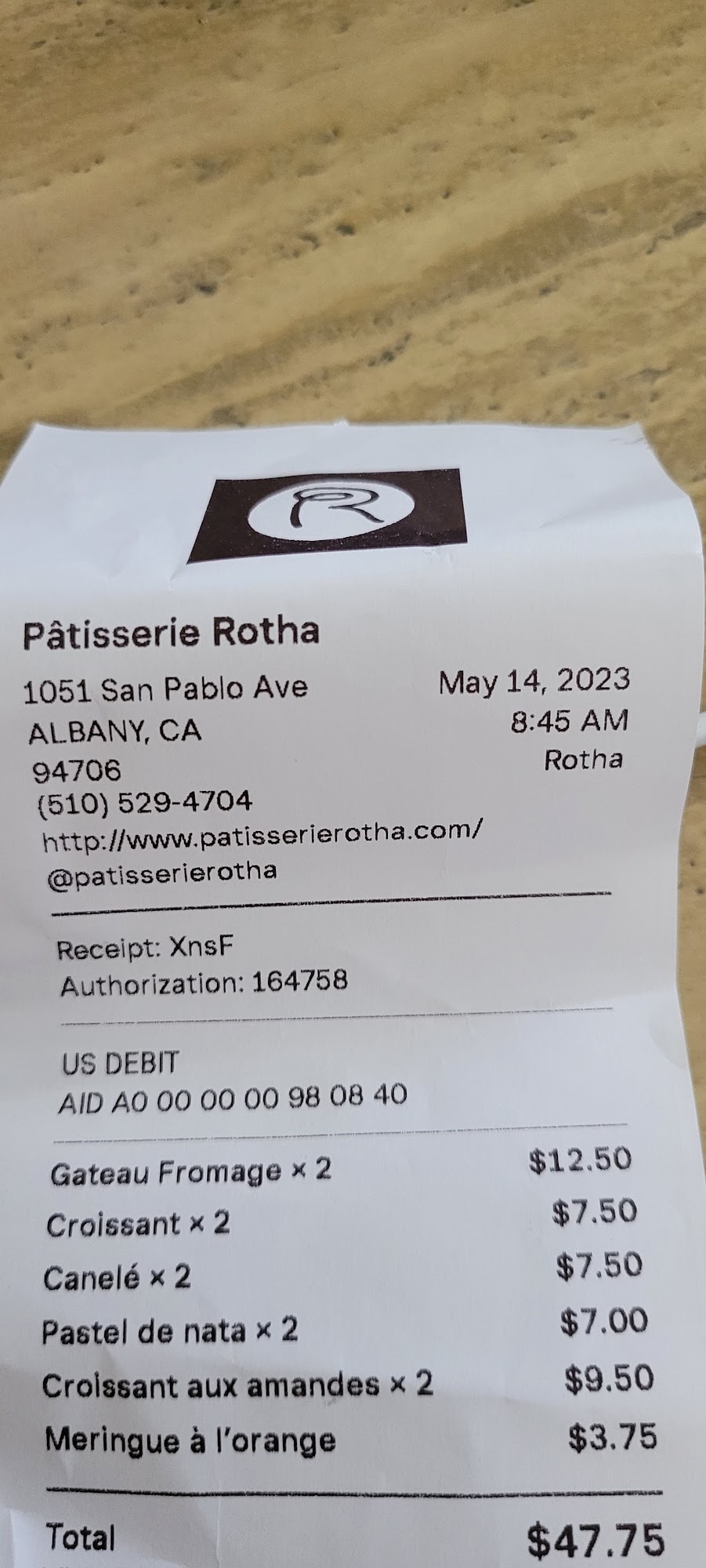 Pâtisserie Rotha Menu