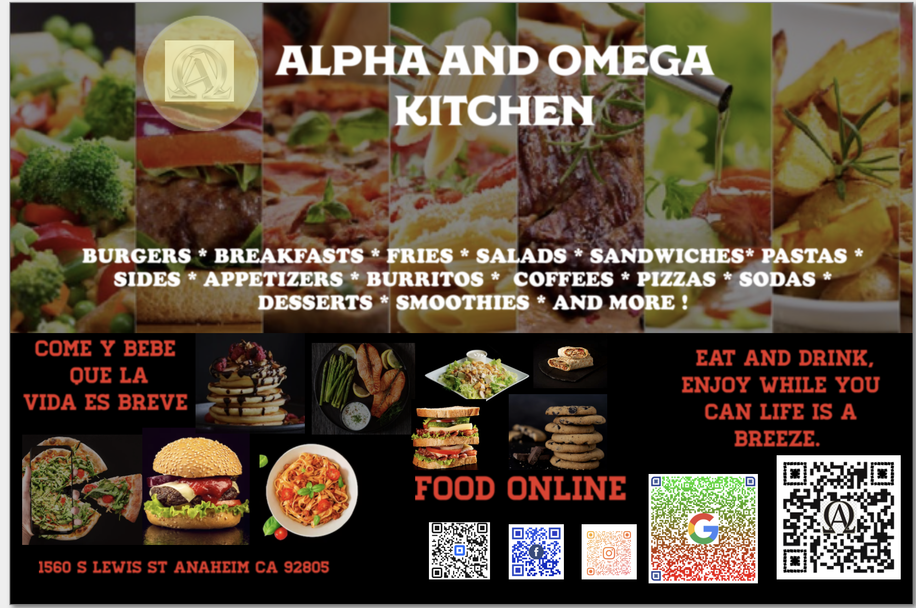 Alpha and Omega Kitchen Menu