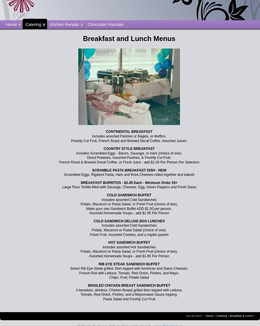 Mr C's Catering & Kitchen Rentals Menu