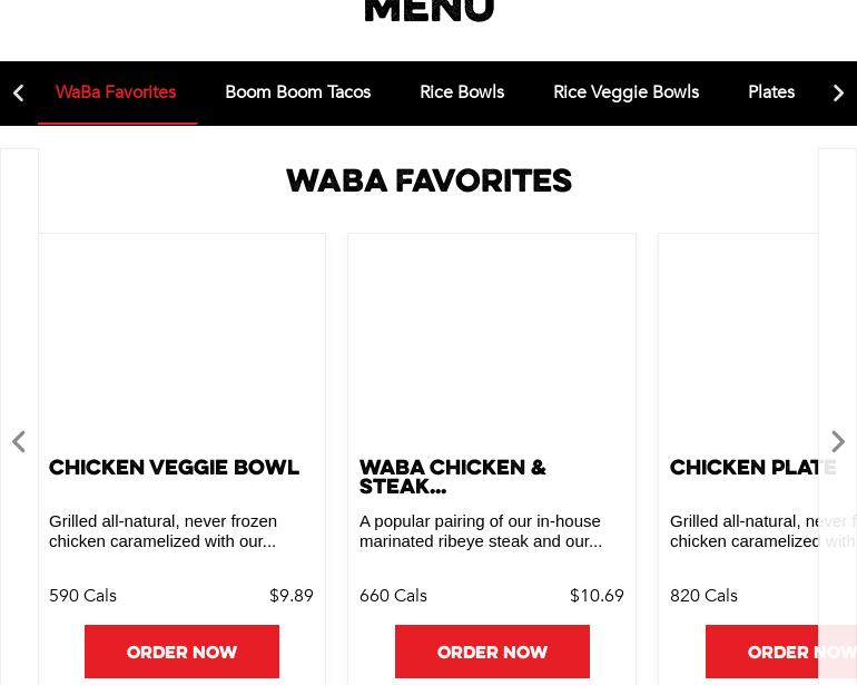 WaBa Grill Menu