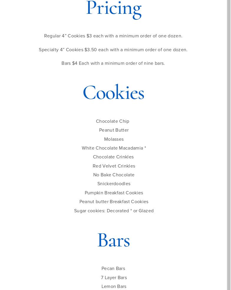 Karen's Confections Menu