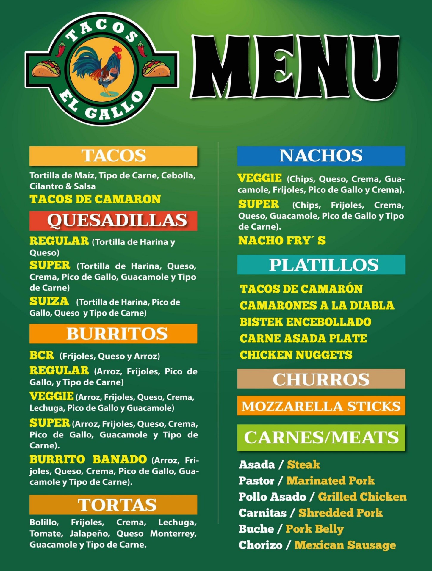Tacos el gallo Menu