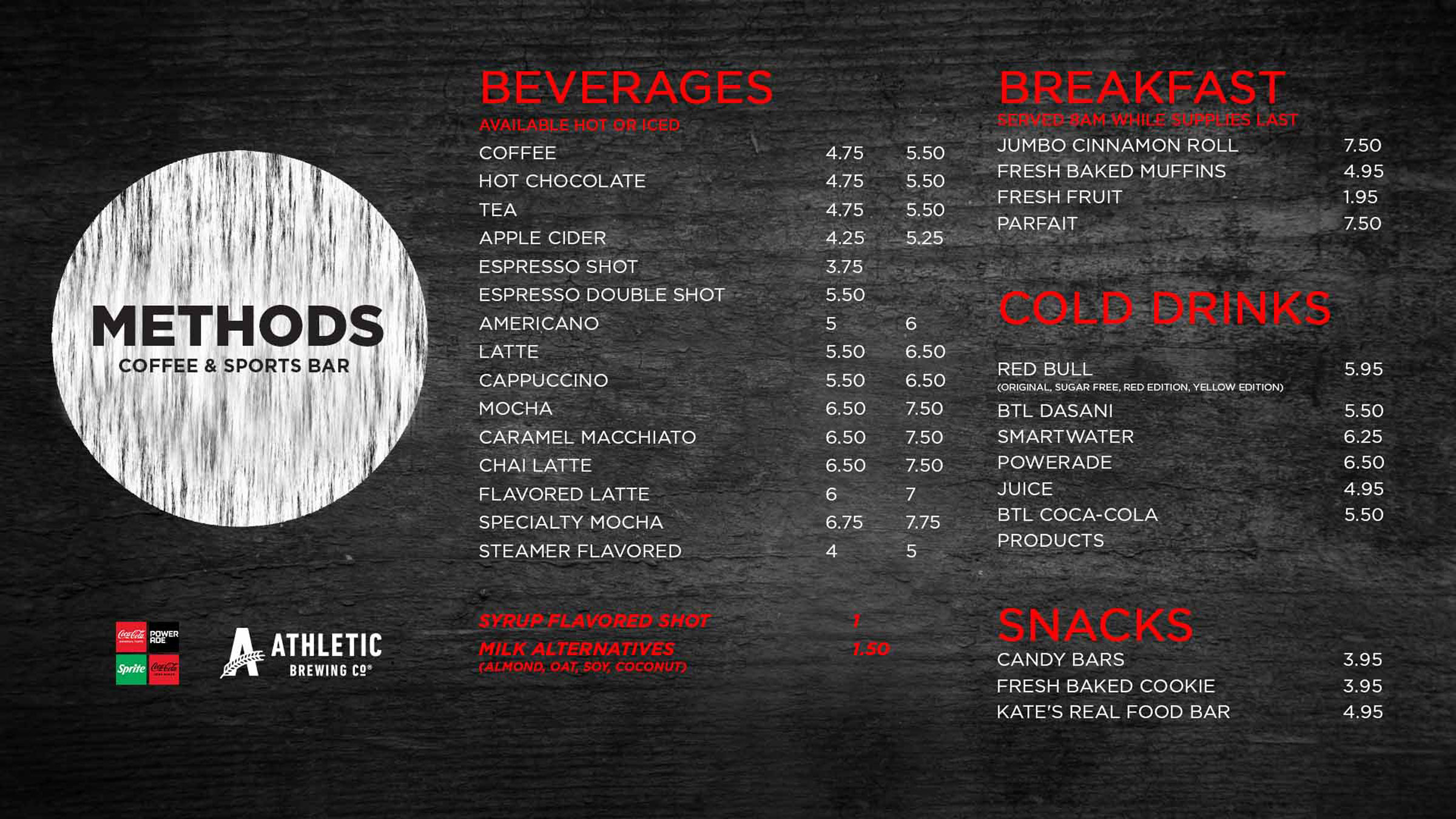 Methods Sports Bar & Coffee Menu