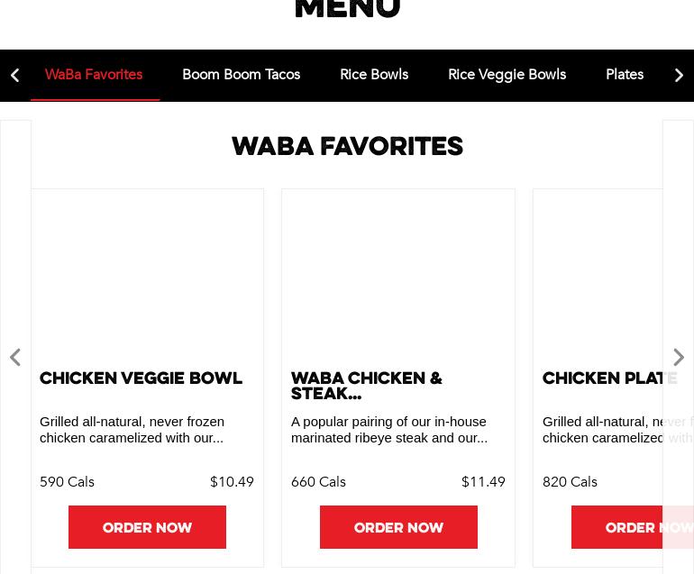WaBa Grill Menu
