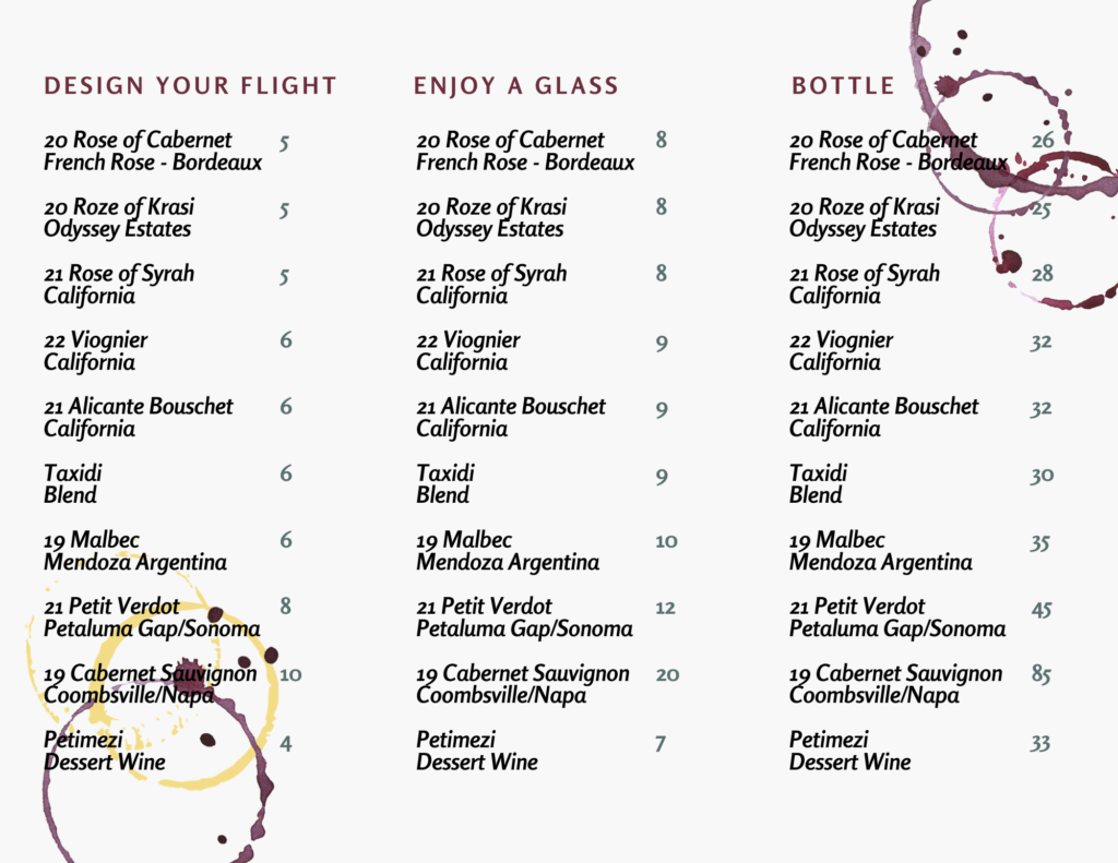 Odyssey Winery, Inc. Menu