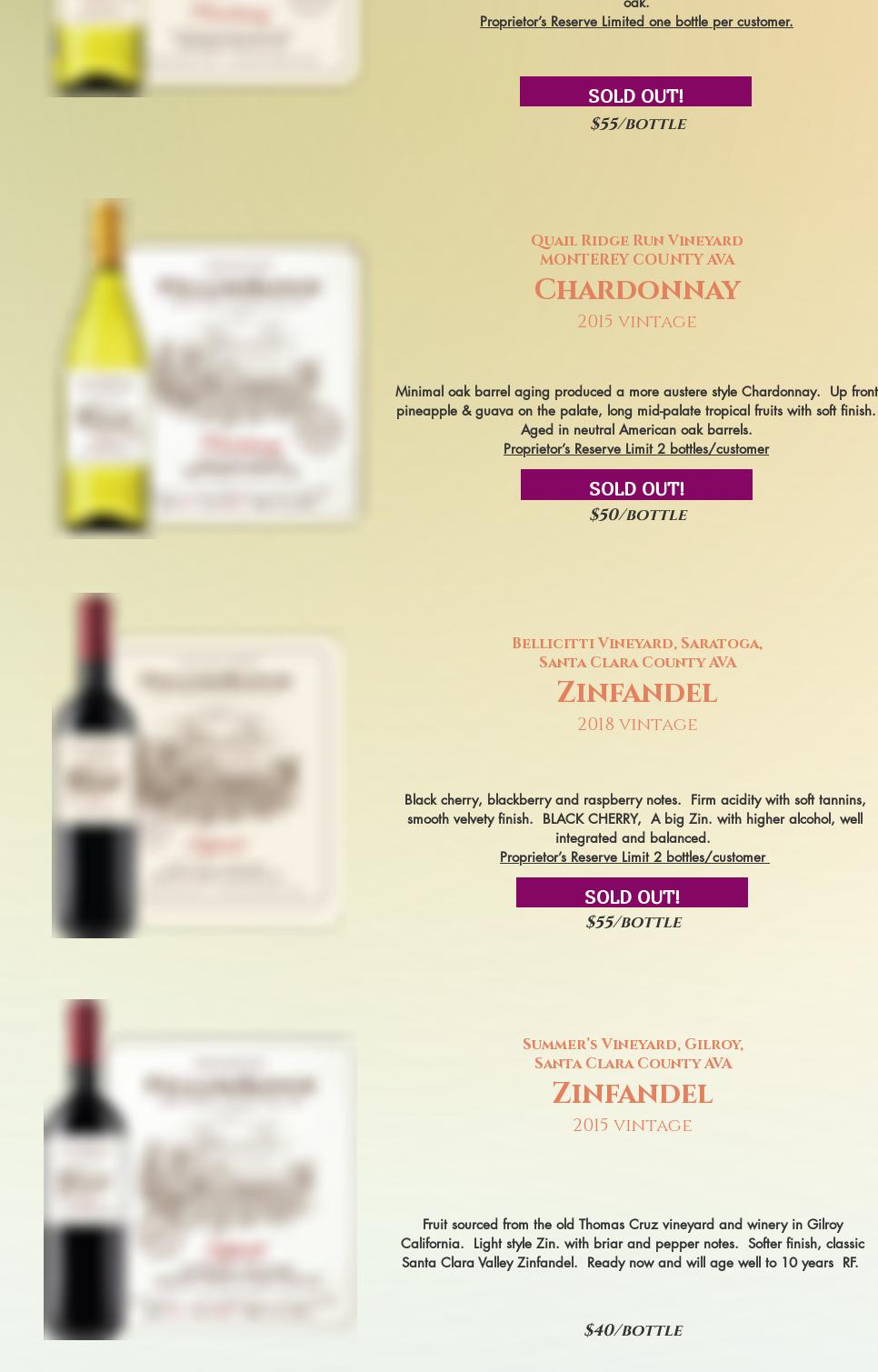 Fellom Ranch Vineyards Menu