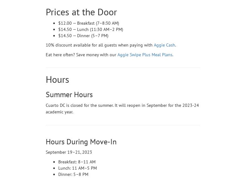 Cuarto Dining Commons Menu