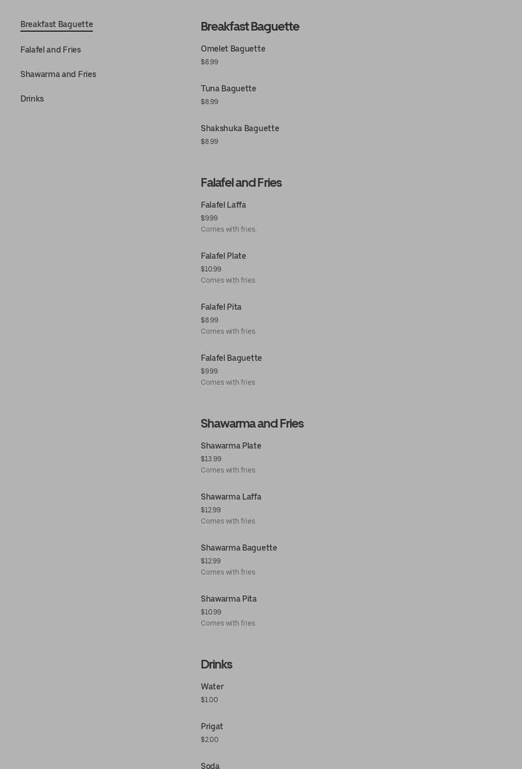 TzaBar Kosher Restaurant & Catering Menu