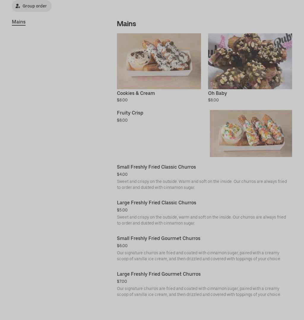 Rubia’s Churro Parties Menu